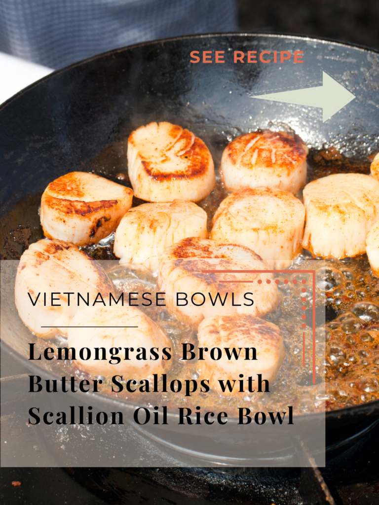 Lemongrass Brown Butter Scallops with Scallion Oil Rice Bowl