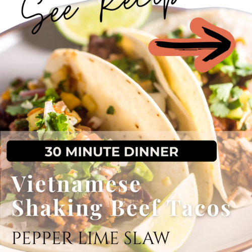 Shaking beef tacos with pepper slaw