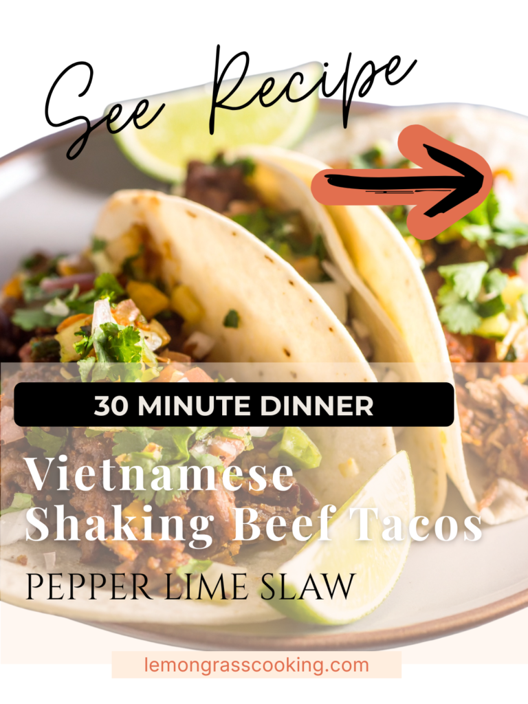 Shaking beef tacos with pepper slaw
