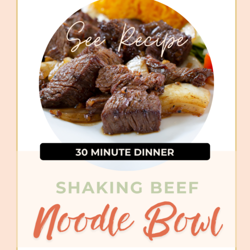 Shaking beef rice noodle bowl