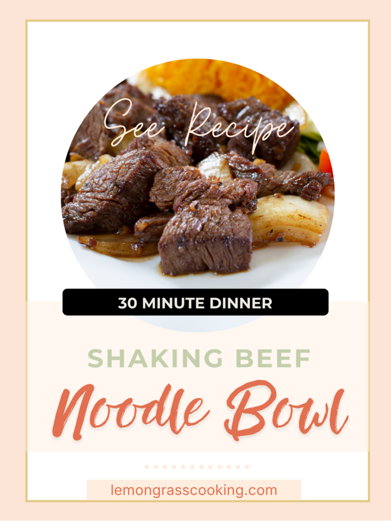 Shaking beef rice noodle bowl